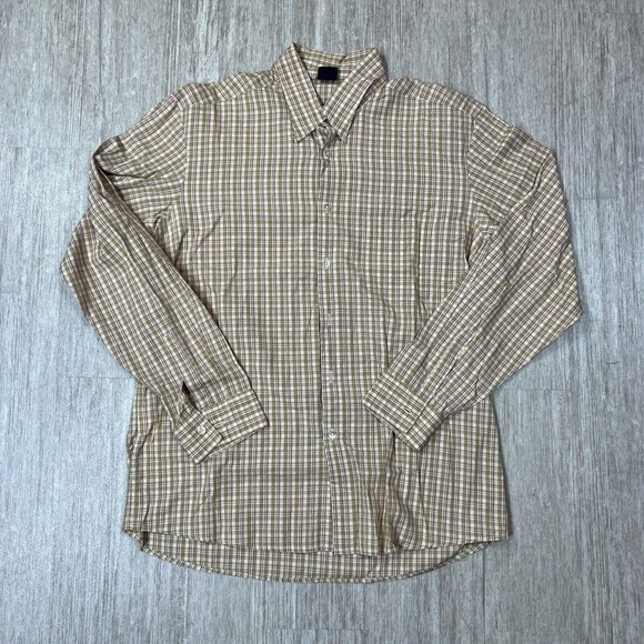 Hugo Boss Plaid Button Up Long Sleeve Shirt Men's Large Brown Beige Red - Picture 2 of 6